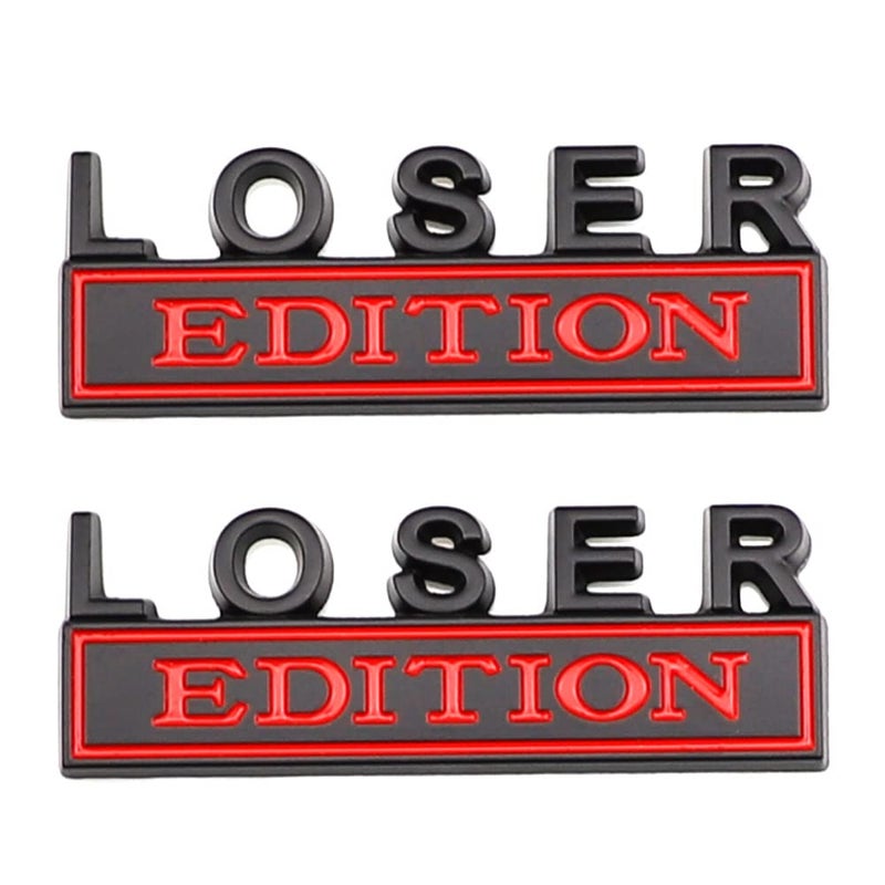 CARRUN 2 Pcs Loser Edition Emblem Car Side Rear Front Hood Trunk Door Badge 3D Decal Sticker for Car Truck SUV (Loser, Black Red) - Image 1